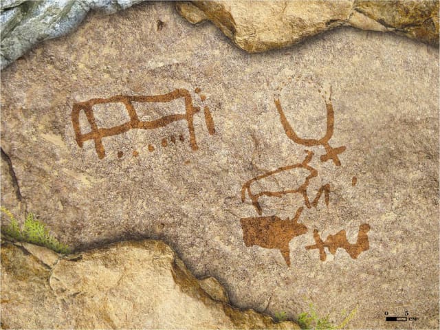 Миниатюра Петроглифы-писаницы грота Тесиктас (Караунгур)